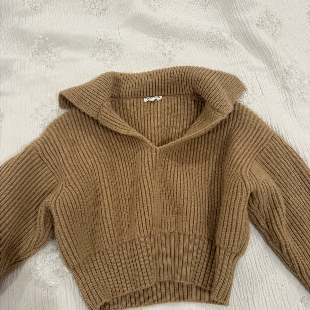Tan Ribbed Sweater Cropped